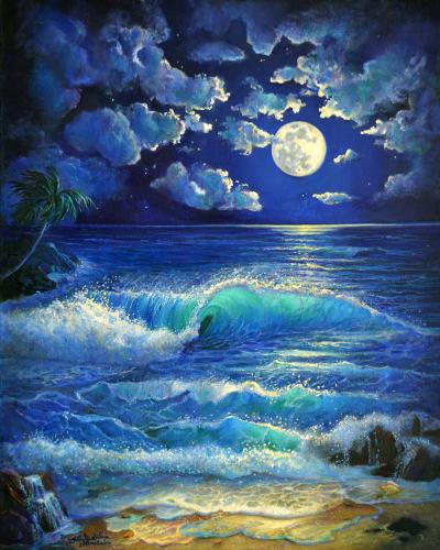 Hawaiian Beach in Moonlight